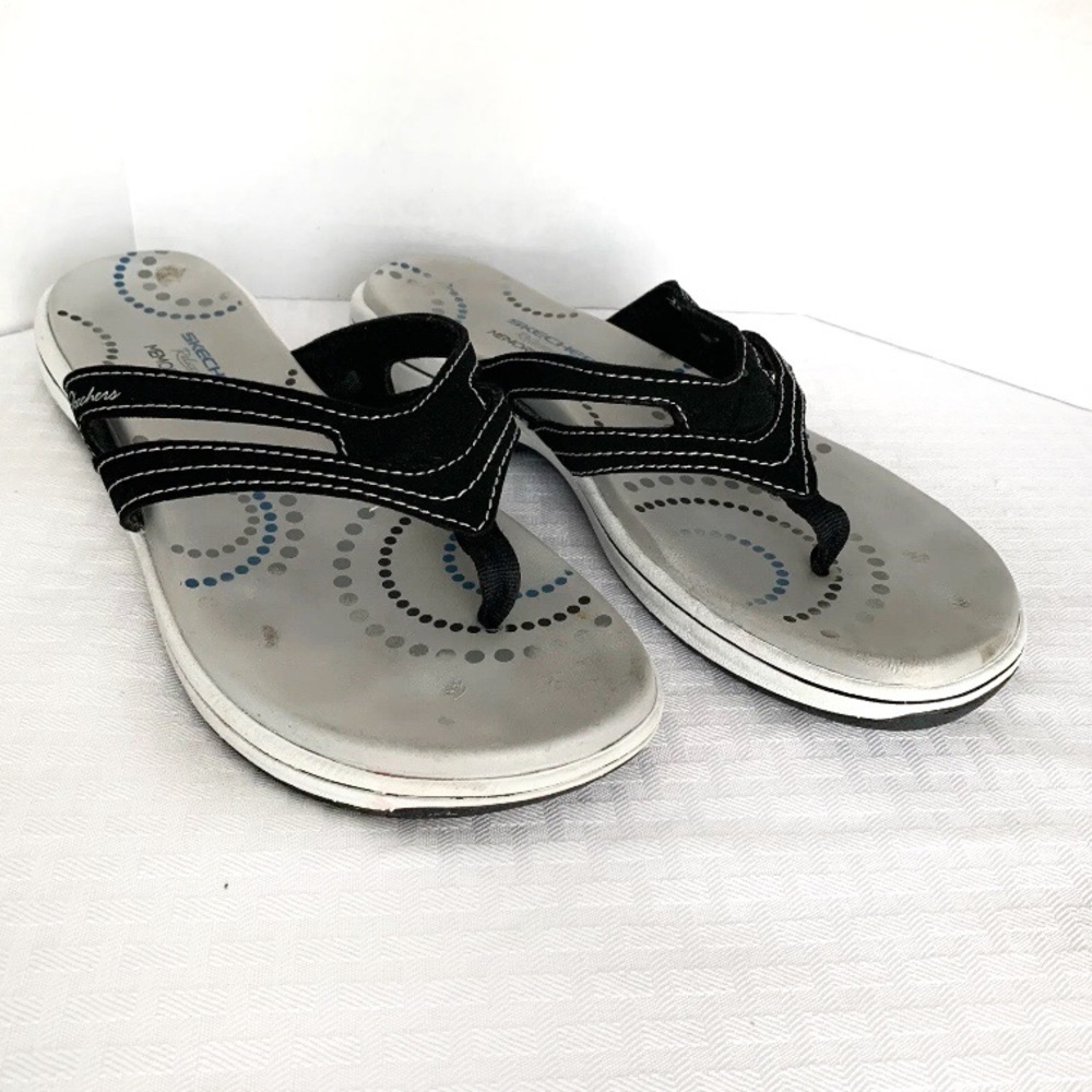 Skechers Relaxed Fit Memory Foam Sandals Womens 10 Black Slip On Comfort Summer - Picture 1 of 11